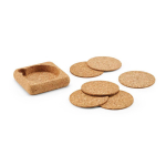 Set of round natural cork coasters made in Europe natural colour second view