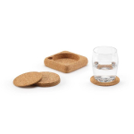 Set of round natural cork coasters made in Europe natural colour ambient view