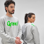 Unisex organic cotton brushed fleece sweatshirt 300g/m² Waikiki light grey colour ambient view