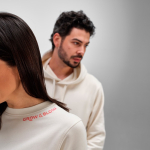 Women’s organic cotton crew neck sweatshirt 300g/m² Waikiki beige colour second ambient view