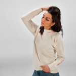 Women’s organic cotton crew neck sweatshirt 300g/m² Waikiki beige colour fourth ambient view