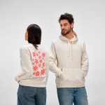 Women’s organic cotton crew neck sweatshirt 300g/m² Waikiki beige colour ambient view