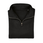 Unisex organic cotton 1/4 zip sweatshirt 340g/m² Malibu black colour second front view