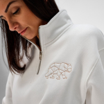 Unisex organic cotton 1/4 zip sweatshirt 340g/m² Malibu white colour second ambient view