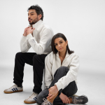 Unisex organic cotton 1/4 zip sweatshirt 340g/m² Malibu white colour ambient view