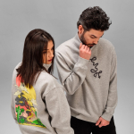 Unisex organic cotton 1/4 zip sweatshirt 340g/m² Malibu marbled grey colour