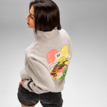 Unisex organic cotton 1/4 zip sweatshirt 340g/m² Malibu marbled grey colour second ambient view