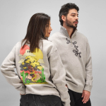 Unisex organic cotton 1/4 zip sweatshirt 340g/m² Malibu marbled grey colour ambient view