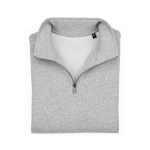 Unisex organic cotton 1/4 zip sweatshirt 340g/m² Malibu marbled grey colour second front view
