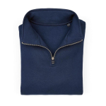 Unisex organic cotton 1/4 zip sweatshirt 340g/m² Malibu navy-blue colour second front view
