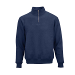Unisex organic cotton 1/4 zip sweatshirt 340g/m² Malibu navy-blue colour front view