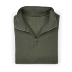 Unisex organic cotton 1/4 zip sweatshirt 340g/m² Malibu military green colour second front view