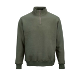 Unisex organic cotton 1/4 zip sweatshirt 340g/m² Malibu military green colour front view