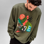 Unisex organic cotton crew neck sweatshirt 340 g/m² Nazaré military green colour