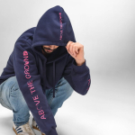 Unisex organic cotton hoodie 340g/m² Tulum navy-blue colour second ambient view