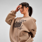 Unisex organic cotton oversized sweatshirt 340gsm Whitehaven light brown colour fourth ambient view