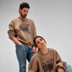 Unisex organic cotton oversized sweatshirt 340gsm Whitehaven light brown colour ambient view