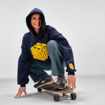 Unisex oversized 340 g/m² cotton and recycled polyester hoodie Ericeira navy-blue colour third ambient view