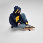 Unisex oversized 340 g/m² cotton and recycled polyester hoodie Ericeira navy-blue colour fourth ambient view