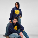 Unisex oversized 340 g/m² cotton and recycled polyester hoodie Ericeira navy-blue colour ambient view