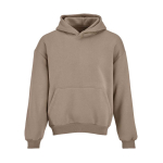 Unisex oversized 340 g/m² cotton and recycled polyester hoodie Ericeira light brown colour front view
