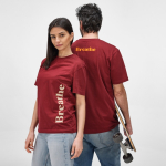 Unisex organic cotton rib knit T-shirt 180g/m² Maya burgundy colour second ambient view