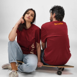 Unisex organic cotton rib knit T-shirt 180g/m² Maya burgundy colour ambient view