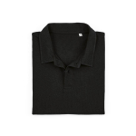 Unisex organic cotton short-sleeve polo 160g/m² Ipanema black colour second front view