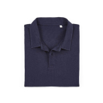 Unisex organic cotton short-sleeve polo 160g/m² Ipanema navy-blue colour second front view