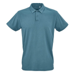 Unisex organic cotton short-sleeve polo 160g/m² Ipanema petrol blue colour front view