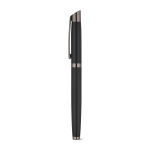 Writing set with ballpoint pen and rollerball in matte aluminium, blue ink black colour fifth view