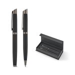 Writing set with ballpoint pen and rollerball in matte aluminium, blue ink various colours