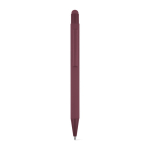 Recycled aluminium pen with stylus tip and rubber finish, blue ink burgundy colour first view