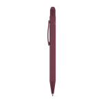 Recycled aluminium pen with stylus tip and rubber finish, blue ink burgundy colour second view