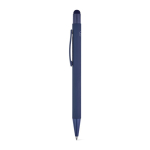 Recycled aluminium pen with stylus tip and rubber finish, blue ink bondi blue colour second view