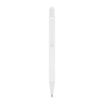 Recycled aluminium pen with stylus tip and rubber finish, blue ink off white colour first view