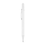 Recycled aluminium pen with stylus tip and rubber finish, blue ink off white colour second view