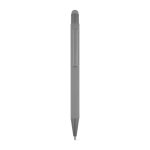 Recycled aluminium pen with stylus tip and rubber finish, blue ink grey colour first view