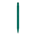 Recycled aluminium pen with stylus tip and rubber finish, blue ink dark green colour first view