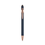 Matte recycled aluminium pen with stylus tip and blue ink blue colour first view