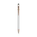 Matte recycled aluminium pen with stylus tip and blue ink white colour first view
