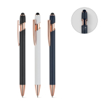 Matte recycled aluminium pen with stylus tip and blue ink various colours