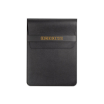 Durable laptop sleeve made from faux leather, 14” size black colour image with logo