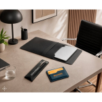 Durable laptop sleeve made from faux leather, 14” size still life view