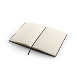 A5 bamboo and RPET hardback notebook with closure, lined pages black colour third view
