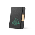 A5 bamboo and RPET hardback notebook with closure, lined pages black colour image with logo