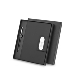 Faux leather A5 pen and notebook set, lined pages black colour image with logo