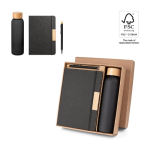 Office set with 520ml glass bottle, A5 notebook and blue-ink pen various colours