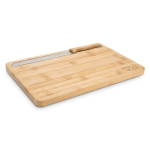 Grooved bamboo bread cutting board with included knife natural colour image with logo