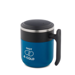 Double-wall travel mug with matte finish and non-slip base 400ml blue colour image with logo
